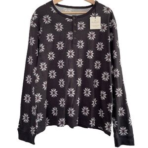 NWT Hearth & Hand Nordic Shirt Gray Henley Cotton Knit Loungewear Pajama Top L